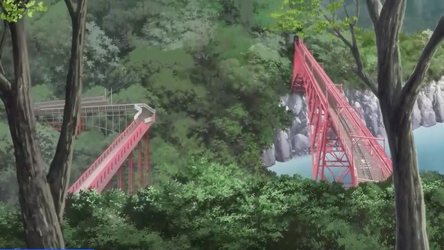 Red steel arch bridge
